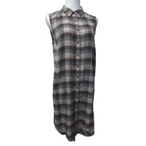 Rush Top Womens Small Tunic High Side Slits Gray Plaid